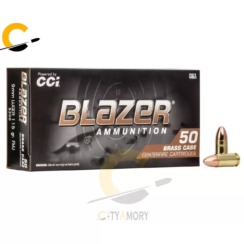 CCI 9mm 115 gr FMJ Blazer Brass 50/Box