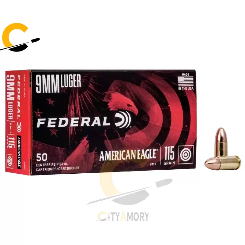 Federal 9mm Luger 115 gr FMJ American Eagle 50/Box