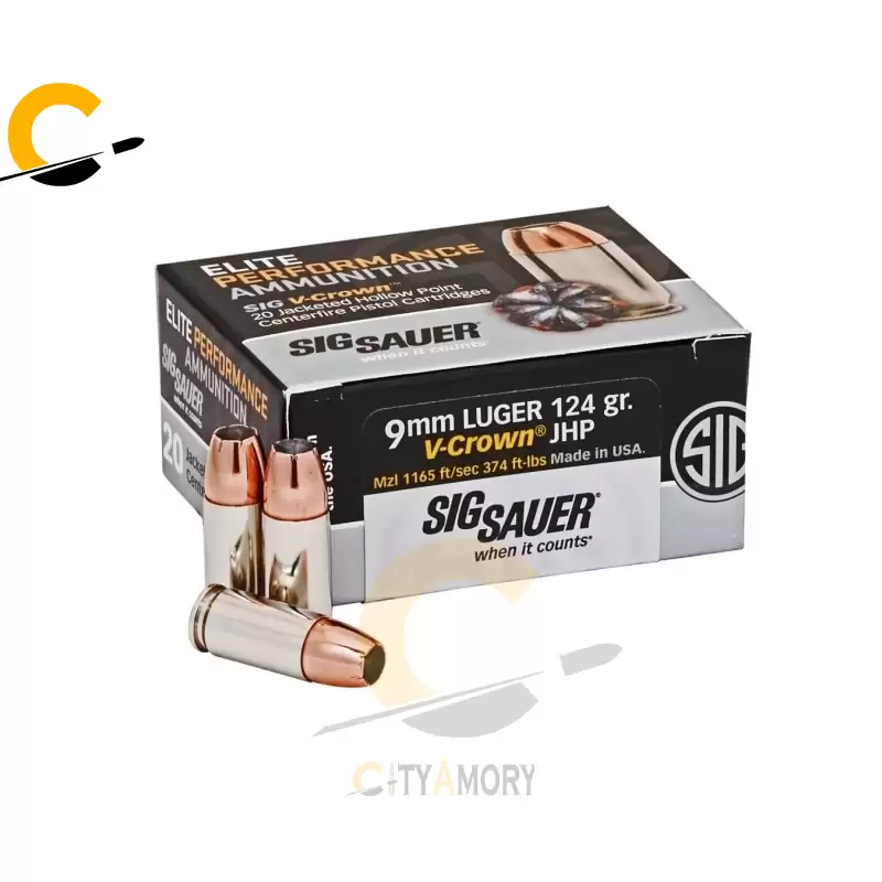 Sig Sauer 9mm Luger 124 gr JHP Elite V-Crown 20/Box